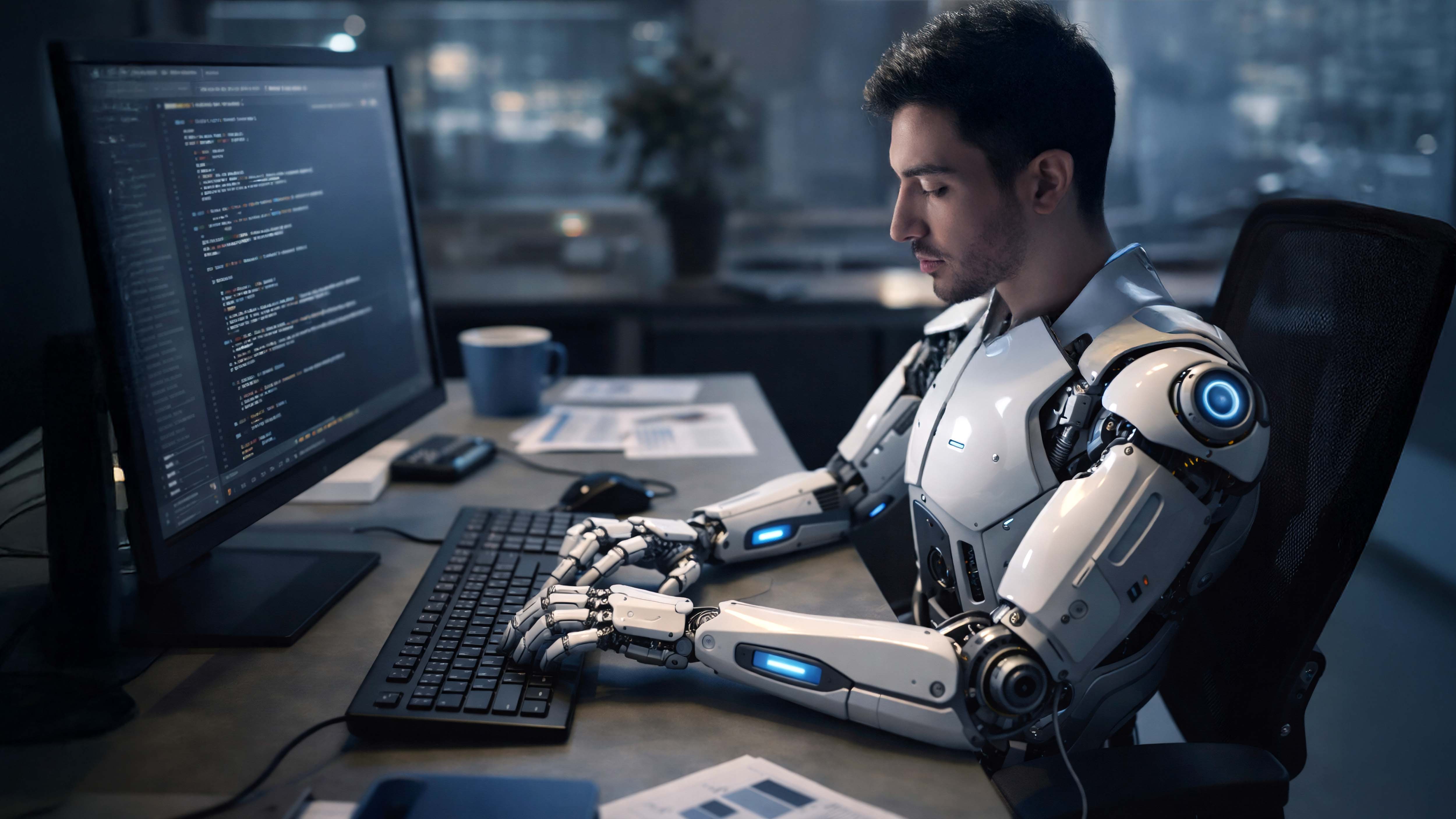 Roboter schreibt auf Tastatur