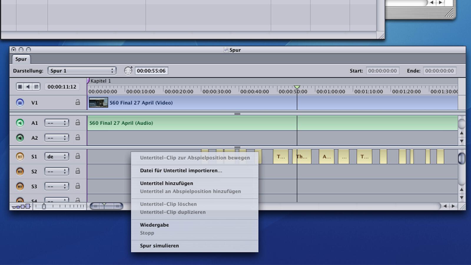 Menü für den Import