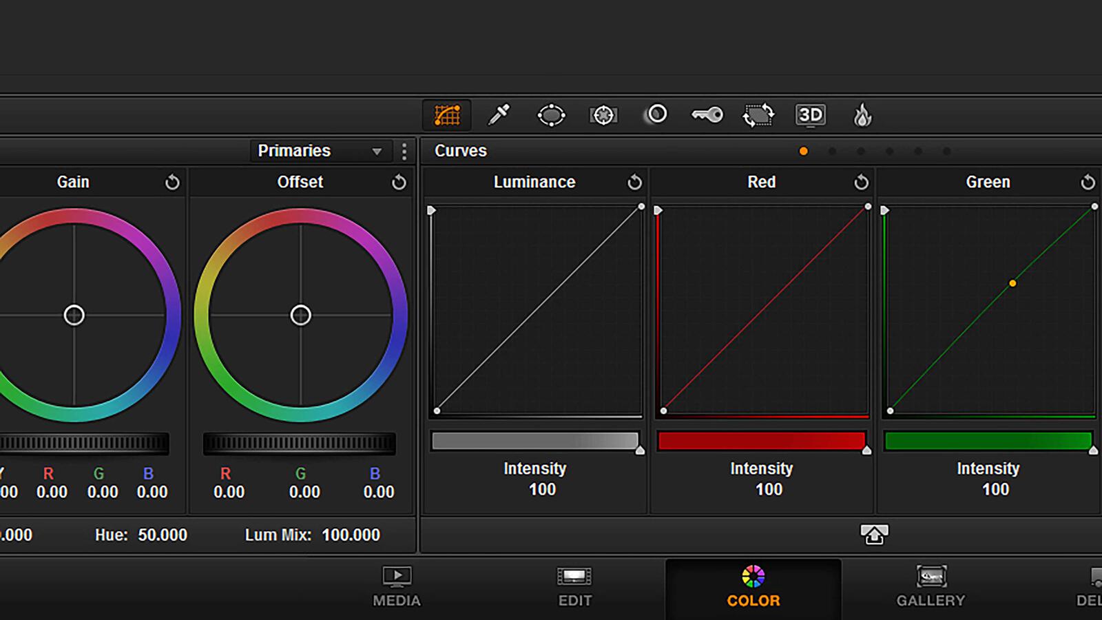 Bearbeitungsmenü Farbkorrektur